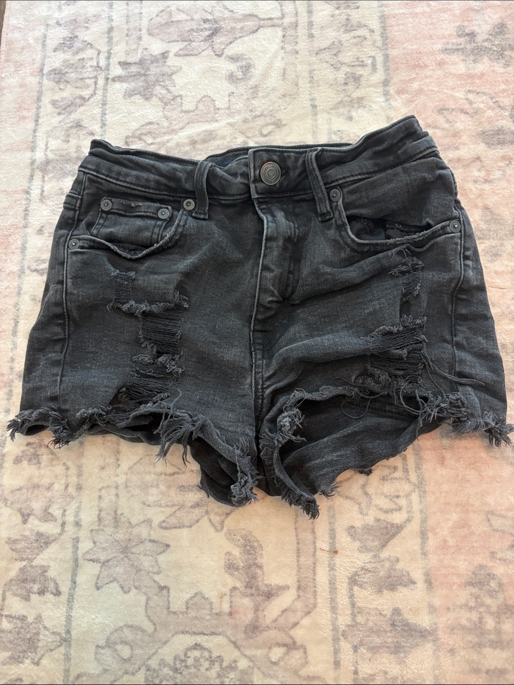 Aeropostale Black Distressed High-Rise Denim Shorts